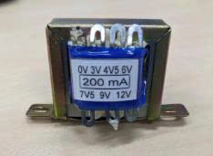 Biến áp cách ly 200 mA ,điện vào 110V-220VAC,điện ra 3v-4,5v-6v-7,5v-9v-12v AC