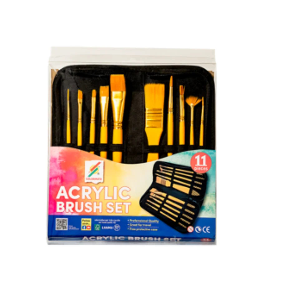 Bộ cọ vẽ màu Acrylic, Colormate kèm túi đựng, 10 cây/bộ, màu cam