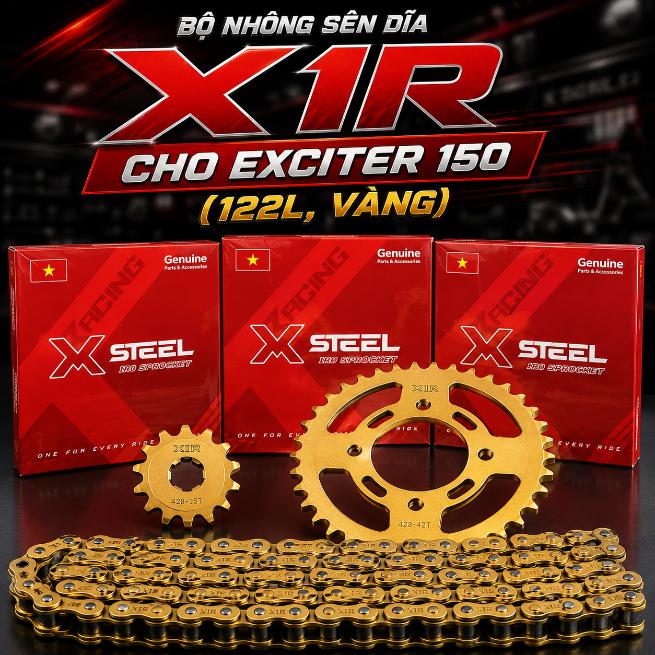 Bộ nhông sên dĩa X1R cho Exciter 150 (122L, Vàng) 070913