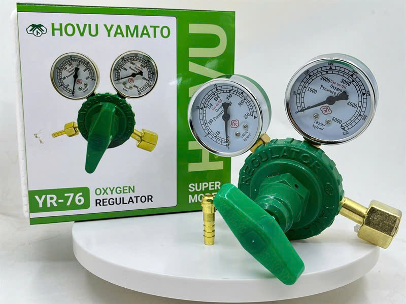 Đồng hồ oxy Yamato Hovu YR-76 dùng khí Oxy thân nhôm đầu vào RT23 đầu ra RN17