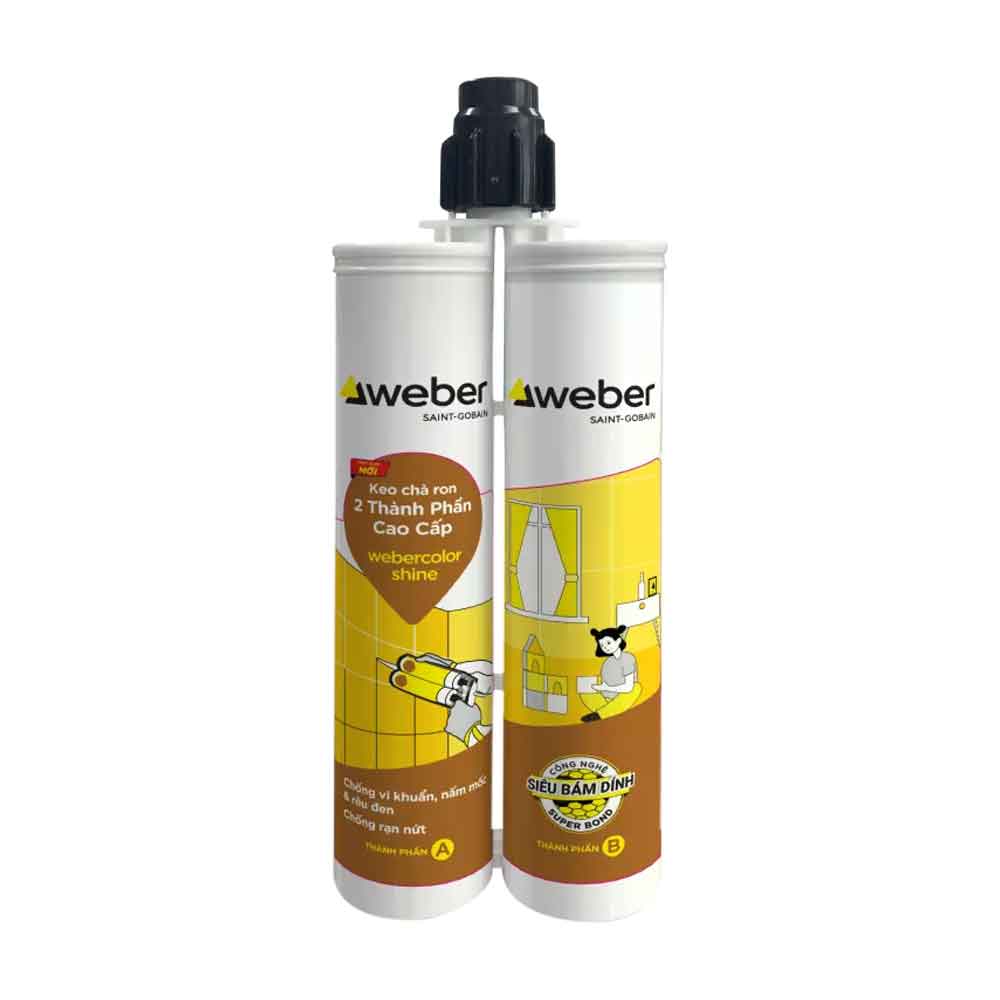 Keo chà ron epoxy 2 thành phần Weber, chai đôi 360ml/bộ (20 bộ/thùng), màu đen 261 (kèm 1 vòi trộn)