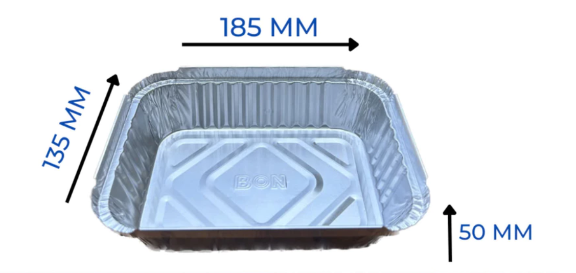Khay nhôm kèm nắp nhựa PP, kích thước dài 185 x rộng 135 x cao 50mm, 650ml