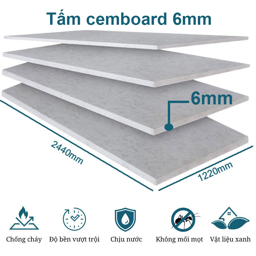 Tấm cemboard DURAflex 6mm, kích thước 1220*2440 loại sợi cellulose