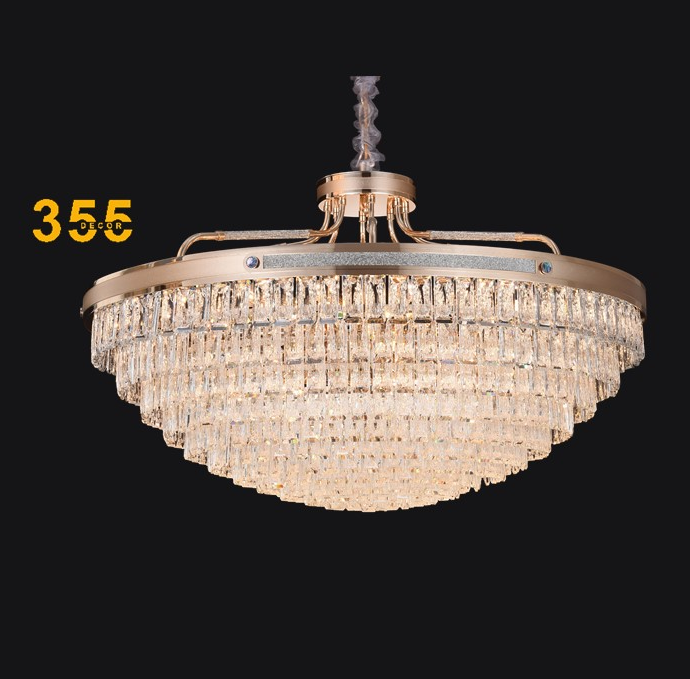 Đèn thả pha lê 355decor TPL2231T1000, 28 bóng đuôi E14, kích thước Ø1000xH400mm, thân đèn hợp kim