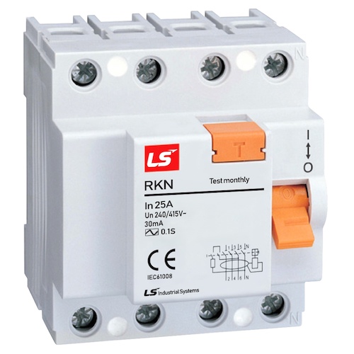 Cầu dao điện loại tép bảo vệ quá tải và chống rò điện RCCB LS, RKN 3P+N 32A 6kA, gắn thanh ray