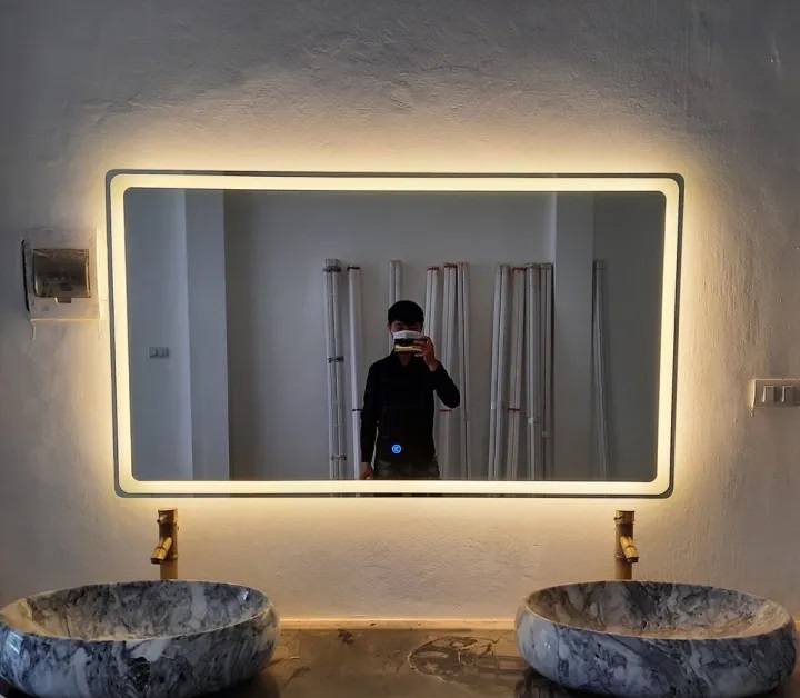Gương điện LED tích hợp 60x80cm, 5mm, Lắp ngang, Phôi gương Bỉ