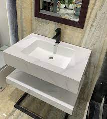 Bàn Đá LUCO K02 2 Tầng 50x80 Chậu Liền Khối, Trắng