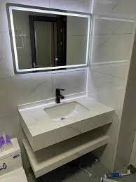 Bàn Đá LUCO M02 2 Tầng Chậu Âm, Trắng Chống Xước, 50x80