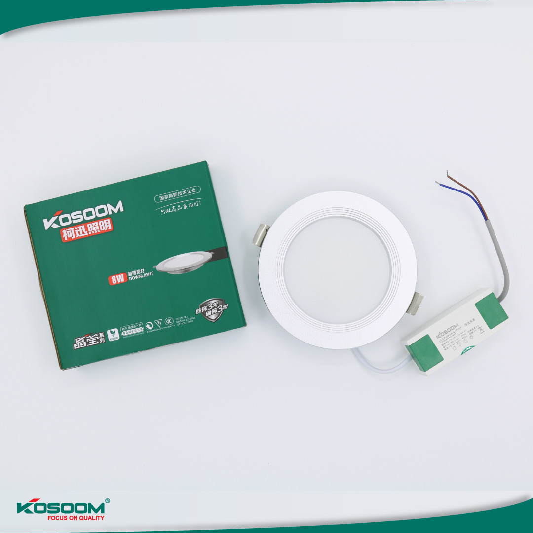 Đèn led âm trần siêu mỏng viền bạc 8W, Ø90-105, kích thước D120*H20, Kosoom DL-KS-SMB-8, ánh sáng trắng