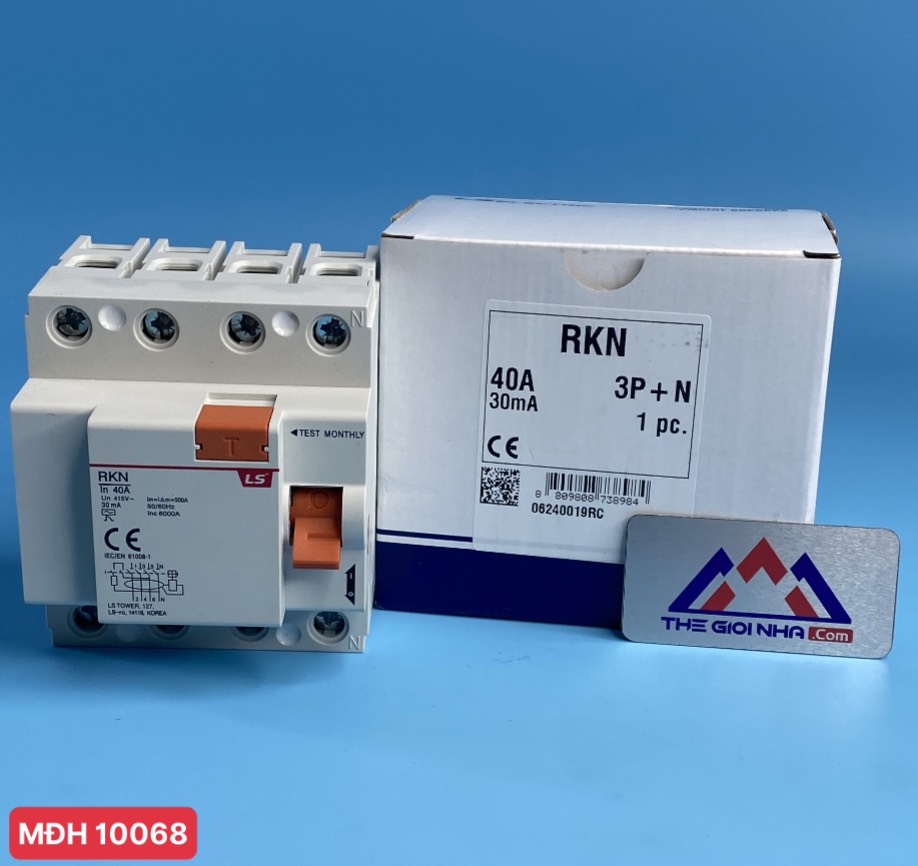 Cầu dao điện loại tép bảo vệ quá tải và chống rò điện RCCB LS, RKN 3P+N 40A 6kA, gắn thanh ray