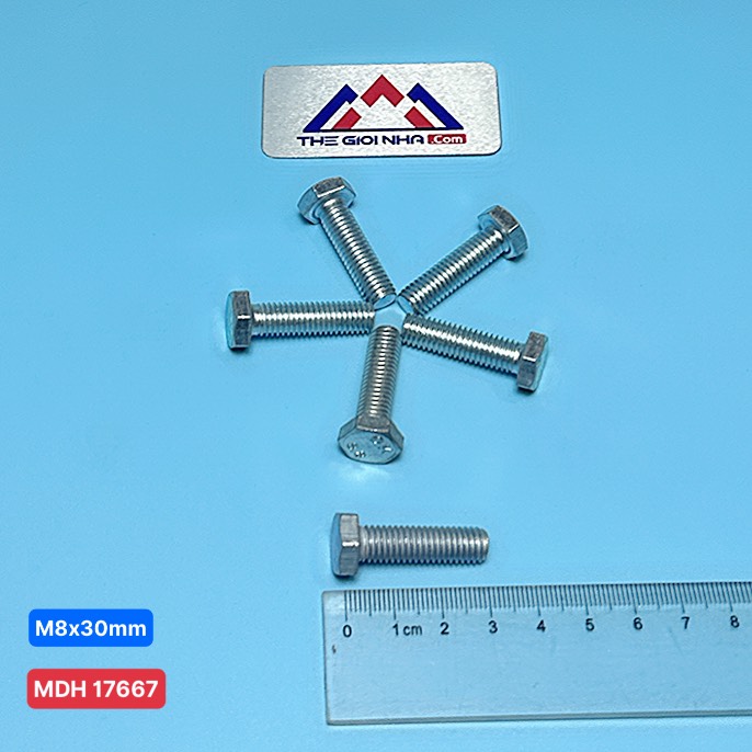 Bu lông lục giác ngoài M8x30 ren suốt, đóng gói 100g