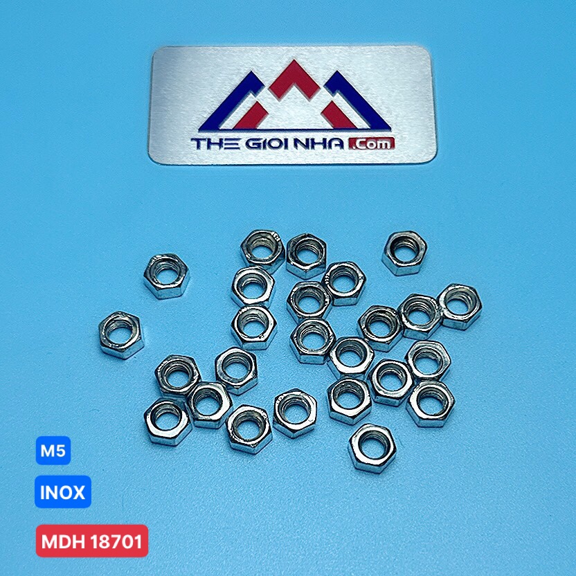 Đai ốc, con tán đầu lục giác M5, chất liệu Inox 304