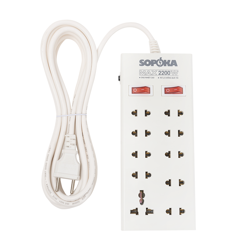 Ổ cắm 10 cửa chịu nhiệt Sopoka 10X6, dây dài 6m