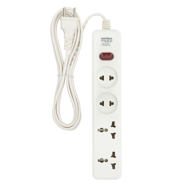 Ổ cắm lõi sứ chống cháy Sopoka 4D1-3, dây 2.5m
