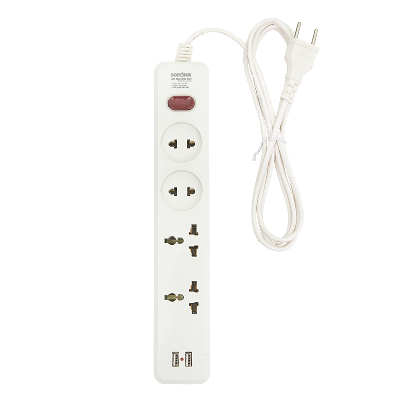 Ổ cắm lõi sứ chống cháy Sopoka 4U2-5, dây 4.5m