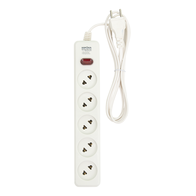 Ổ cắm lõi sứ chống cháy Sopoka 5L2-3, dây 2.5m