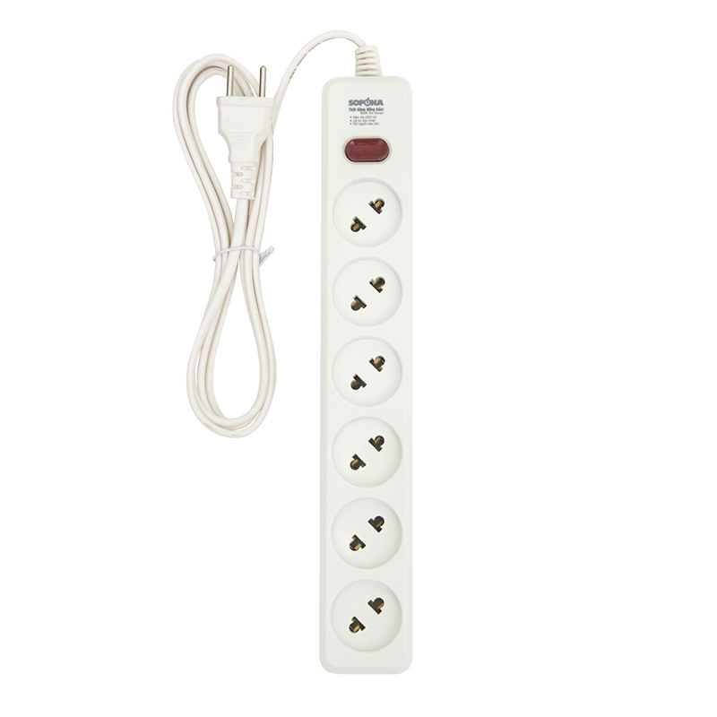Ổ cắm lõi sứ chống cháy Sopoka 6L1-3, dây 2.5m