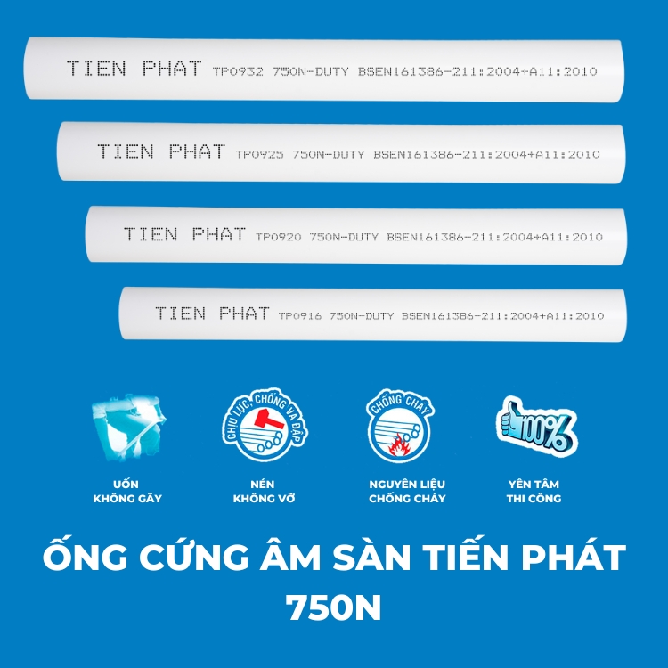 Ống cứng âm sàn Tiến Phát - chịu lực nén 750N F25TP Φ25mm dày 1.60mm