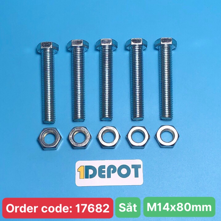 Bộ bu lông đai ốc 14F 14x80mm, đóng gói 100g/500g/1kg