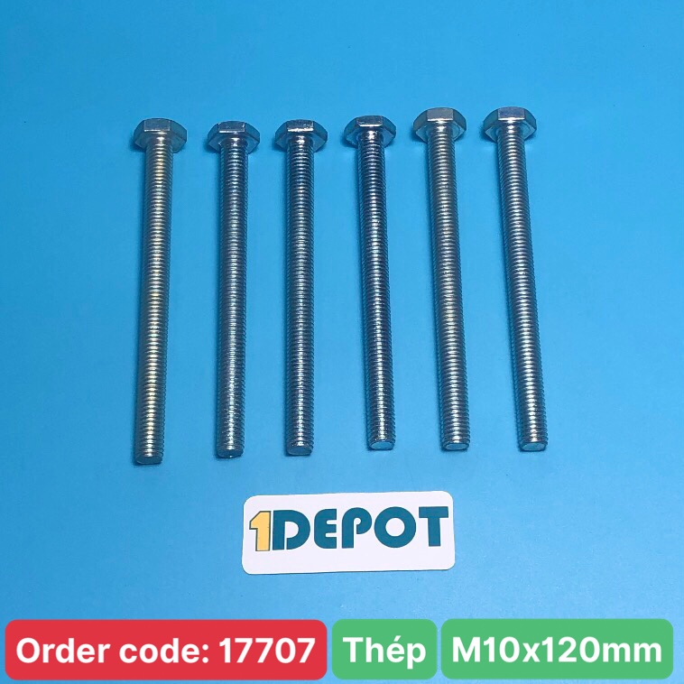 Bu lông lục giác ngoài M10x120 ren suốt, đóng gói 100g