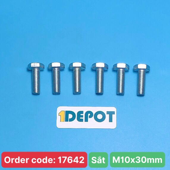 Bu lông lục giác ngoài M10x30 ren suốt, chất liệu thép mạ, đóng gói 100g