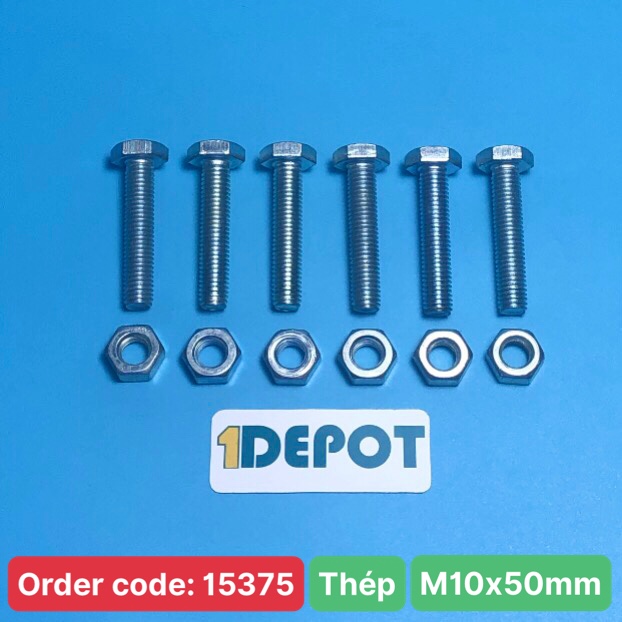 Bu lông lục giác ngoài M10x50 ren suốt, đóng gói 100g