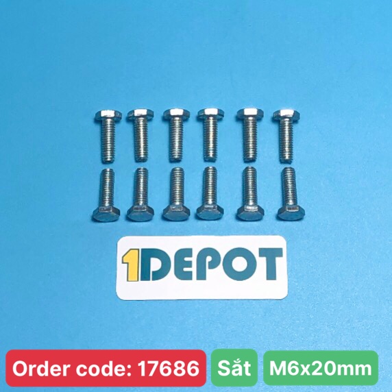 Bu lông lục giác ngoài M6x20 ren suốt, chất liệu sắt, đóng gói 100g