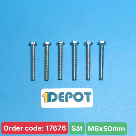 Bu lông lục giác ngoài M6x50 ren suốt, đóng gói 100g