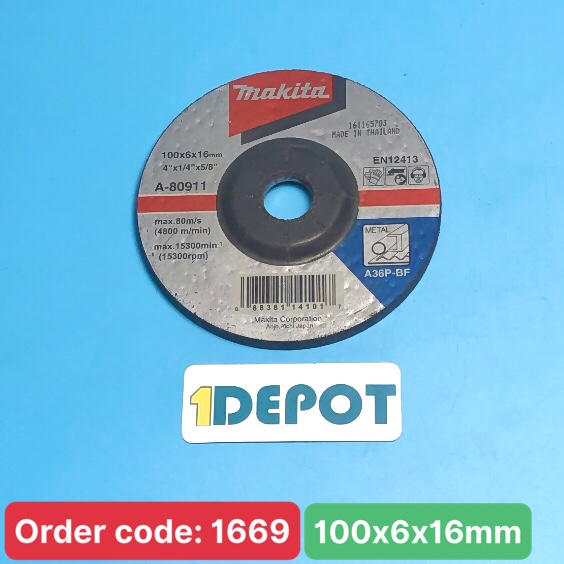 Đá mài sắt 100mm Makita A-80911, kích thước 100x6x16mm