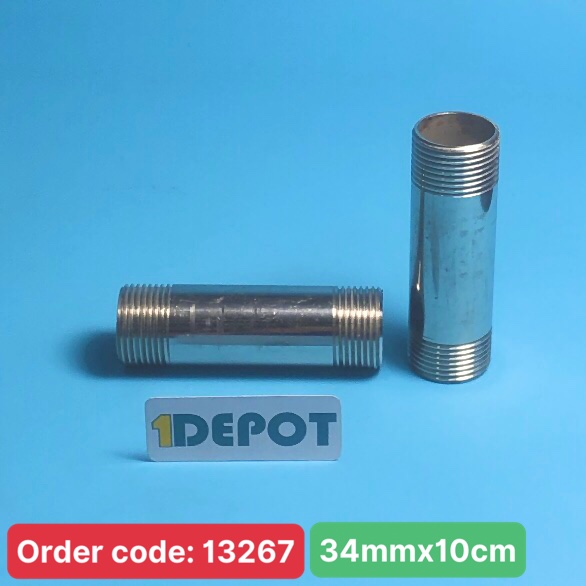 Nối thẳng 2 đầu ren ngoài ø34 chiều dài 10cm chất liệu Inox