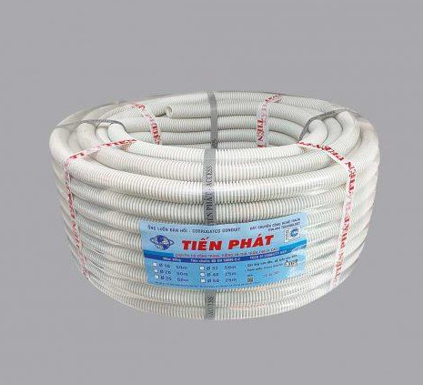 Ống ruột gà luồn dây điện Tiến Phát RG25A màu trắng, 1 cuộn 50m
