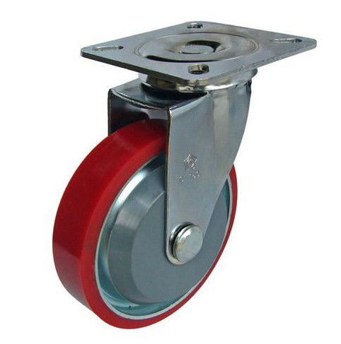 Bánh xe đẩy PU xoay, đường kính bánh 80mm, dày 32mm màu đỏ cốt thép