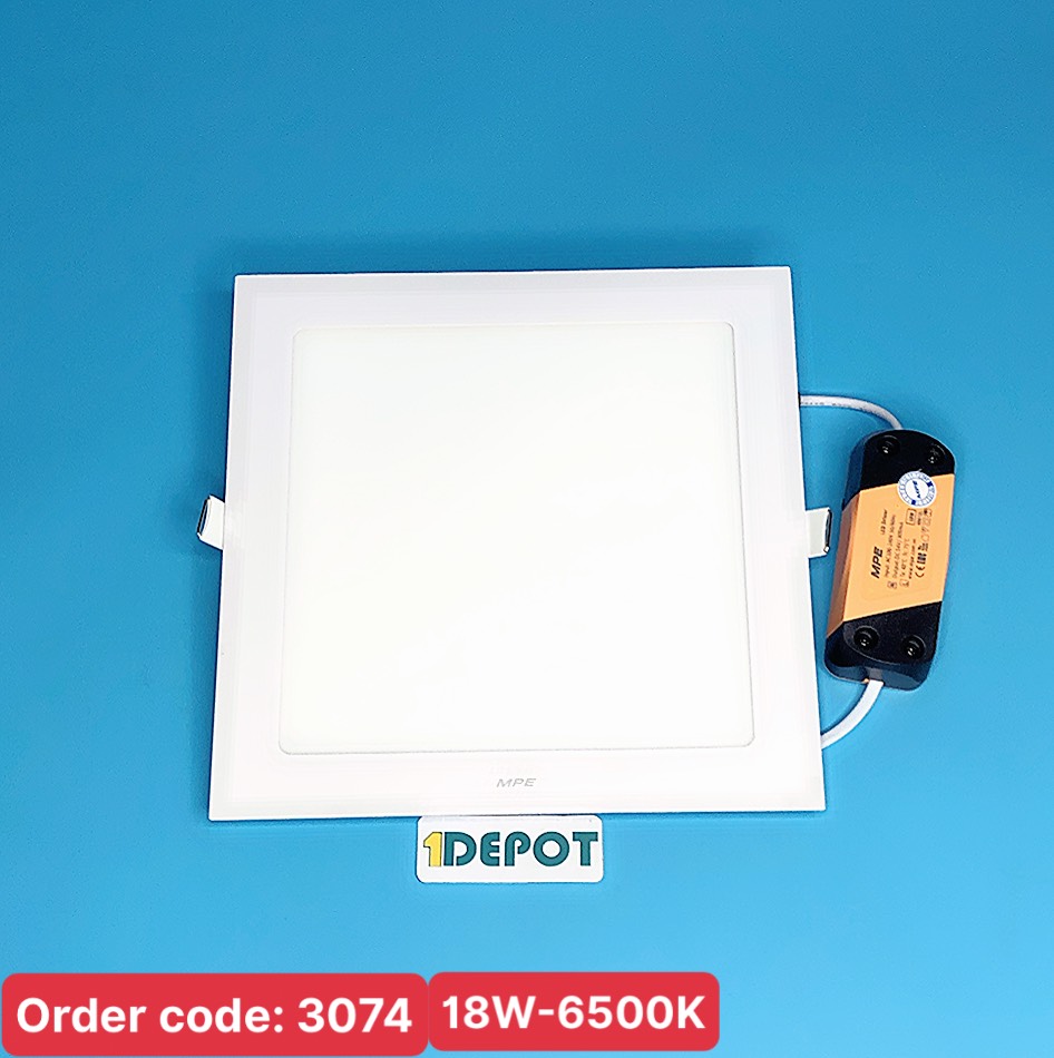 Đèn led panel âm trần vuông 18W MPE SPL-18T, ánh sáng trắng, KT 225x225x22mm, đục lỗ 205x205 mm