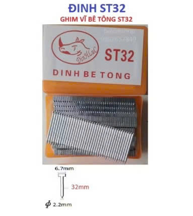 Đinh bê tông ST32 tê giác 32mm, 722 cây đinh/hộp