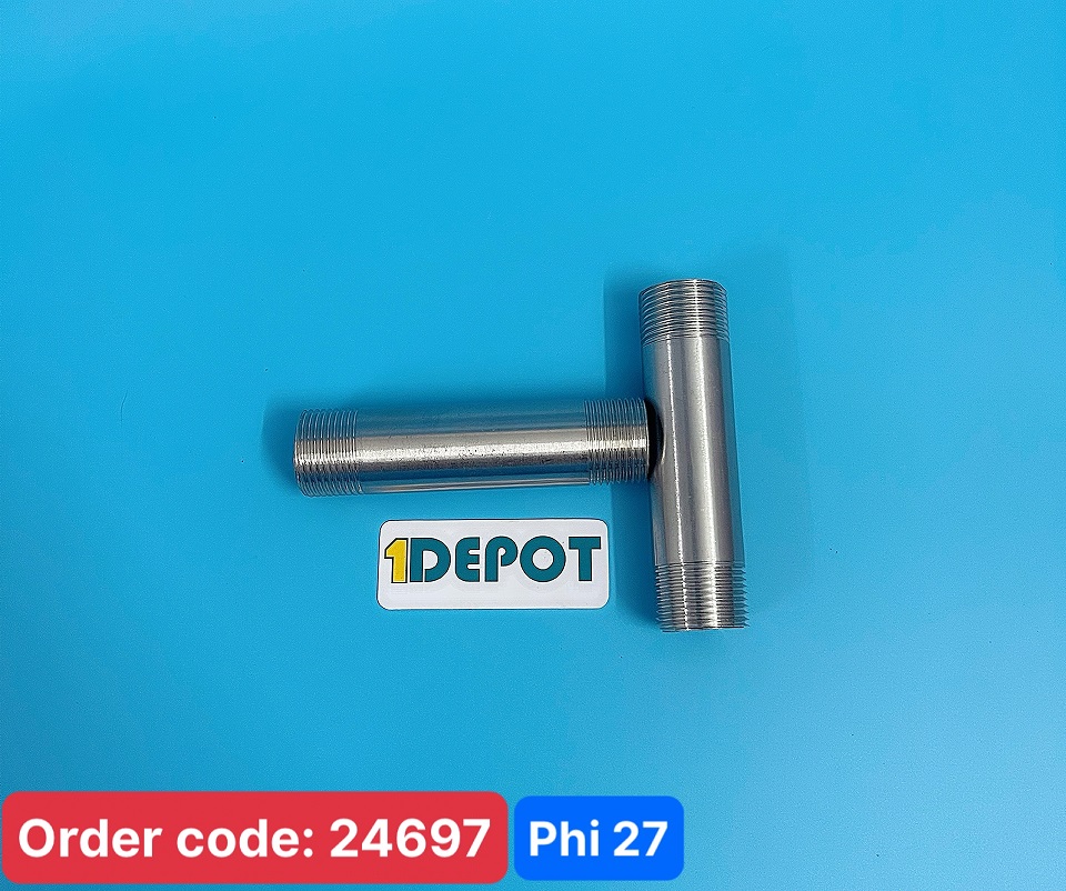 Nối ống 2 đầu ren ngoài Inox 304, phi 27, dài 100mm, dày 3mm
