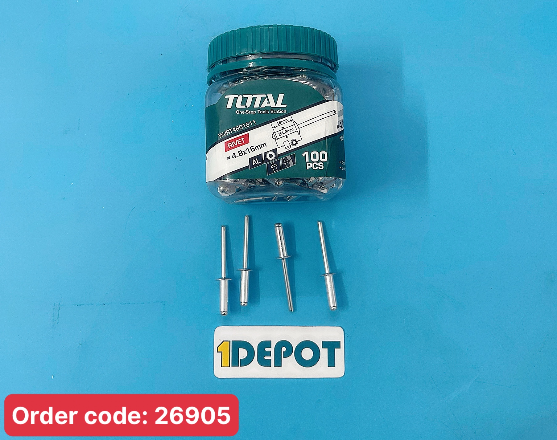 Đinh rive nhôm Total WJRT4801611 4.8x16mm (100 cái/ hộp)