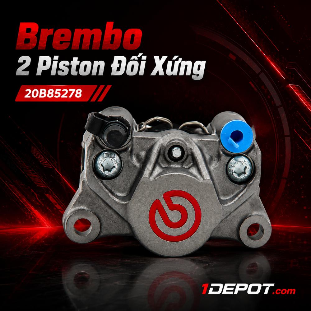 Heo thắng Brembo 2 Piston Đối Xứng Xám – Logo Đỏ – 20B85278