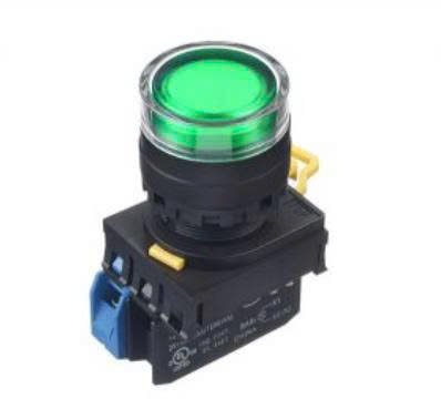 Nút nhấn nhả IDEC YW1L-MF2E11QM3G 1NO+1NC 22mm 220V, màu xanh lá cây
