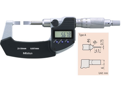 Panme đo ngoài điện tử đo rãnh Mitutoyo 422-232-30, 50-75mm x 0,001mm, kiểu A