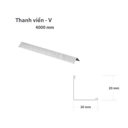 Thanh nẹp viền V 4000mm dùng cho khung xương trần thạch cao chìm, rộng 20mm, cao 20mm